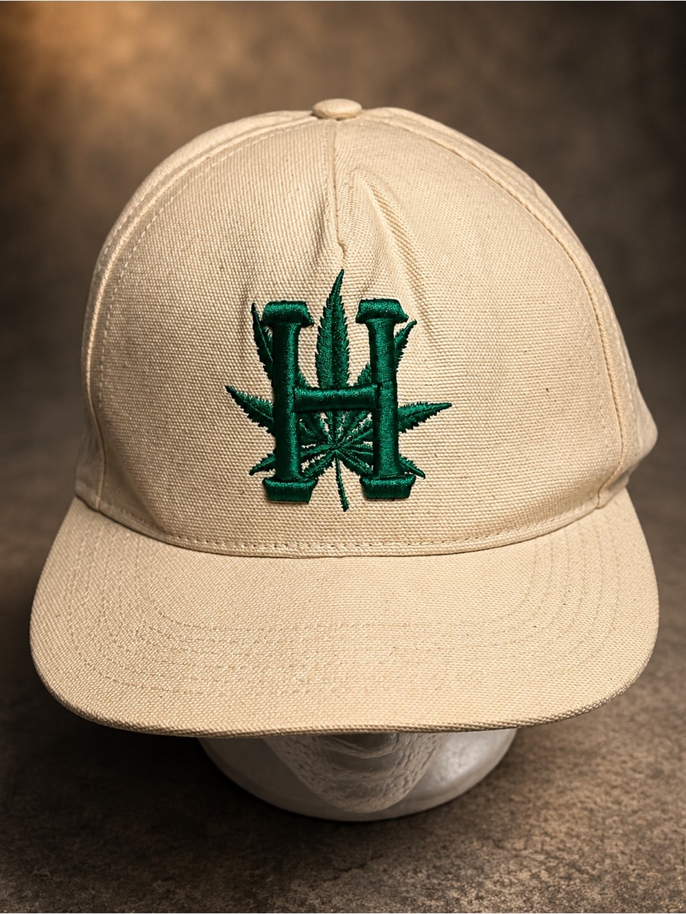 HUF x Snoop Dogg Beige Snapback Hat Green Leaf Logo Flat Brim Cap